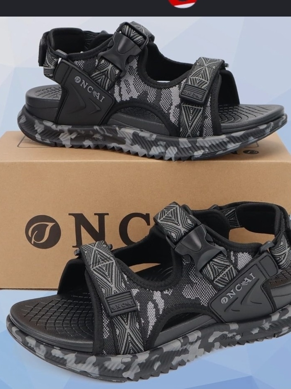 Men's Blue Geometric Sport Sandals with Camouflage Sole